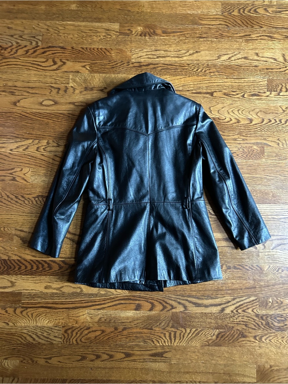 JL Colebrook 100% Leather Coat Size Small Black Missing Belt - Picture 5 of 8